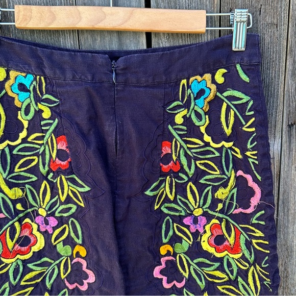 Moulinette Soeurs Floral Embroidered Linen Pencil Skirt Blue 2 - Picture 11 of 15